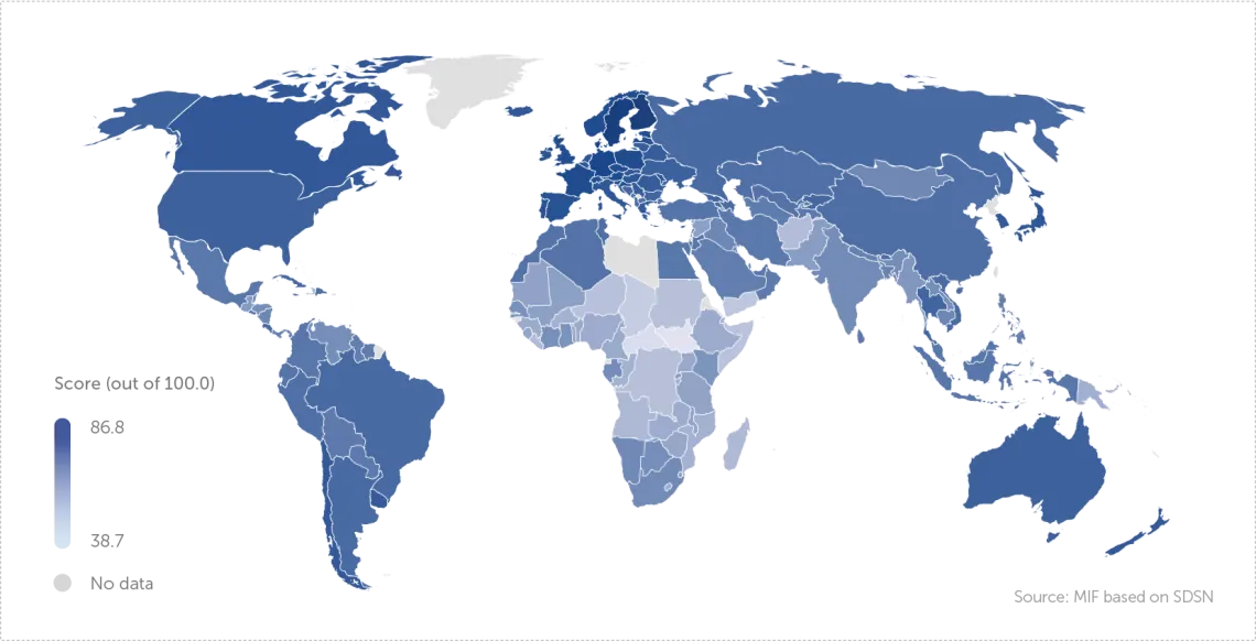 World countries: SDG Index overall score (2023)