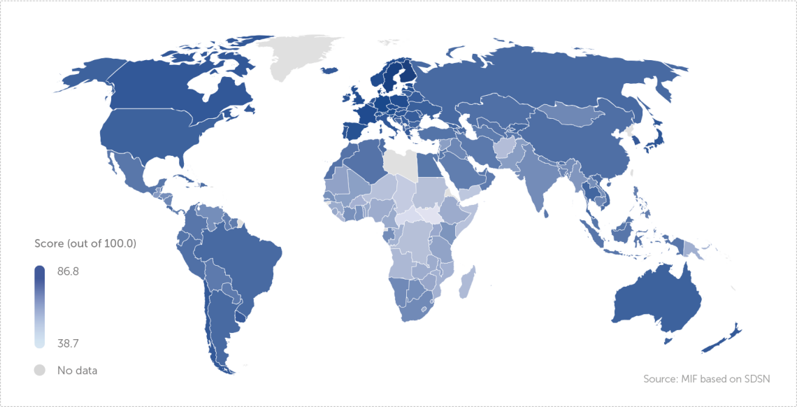 World countries: SDG Index overall score (2023)